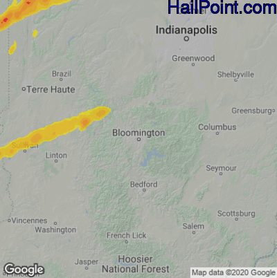 Hail Map for Bloomington, IN Region on April 1, 2023