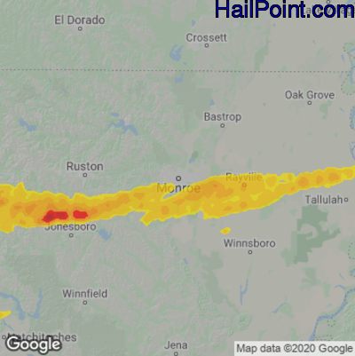 Hail Map for Monroe, LA Region on April 1, 2023 