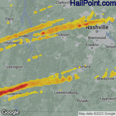 Hail Map for Centerville, TN Region on April 1, 2023 