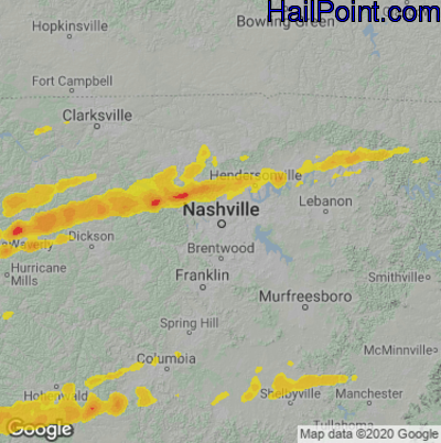 Hail Map for Nashville, TN Region on April 1, 2023