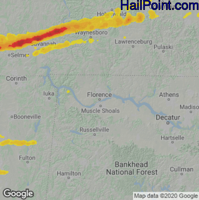 Hail Map for Florence, AL Region on April 1, 2023