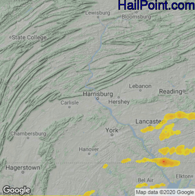 Hail Map for Harrisburg, PA Region on April 1, 2023 