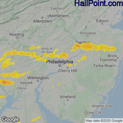 Hail Map for Philadelphia, PA Region on April 1, 2023
