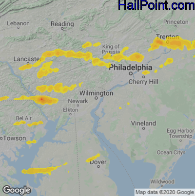 Hail Map for Wilmington, DE Region on April 1, 2023