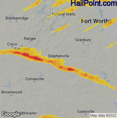 Hail Map for Stephenville, TX Region on April 2, 2023