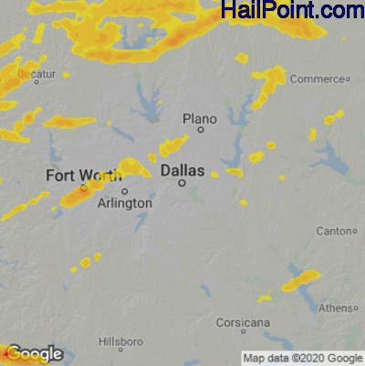 Hail Map for Dallas, TX Region on April 2, 2023