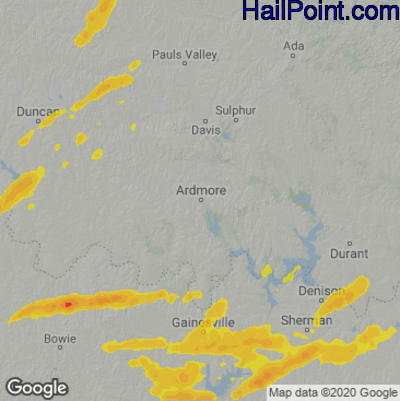 Hail Map for Ardmore, OK Region on April 2, 2023