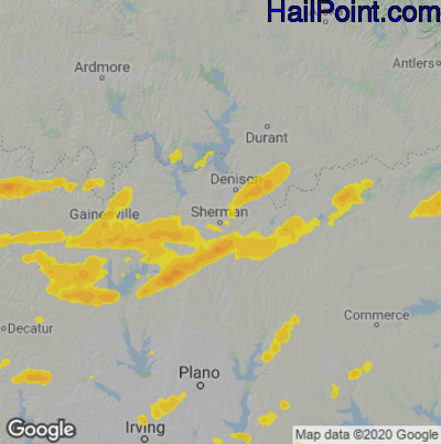Hail Map for Sherman, TX Region on April 2, 2023