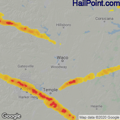 Hail Map for Waco, TX Region on April 2, 2023