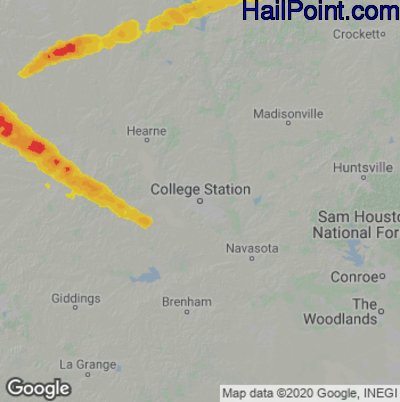Hail Map for College Station, TX Region on April 2, 2023