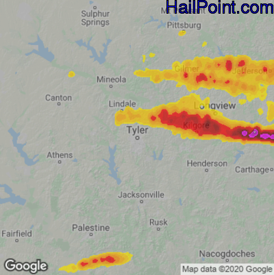 Hail Map for Tyler, TX Region on April 2, 2023 