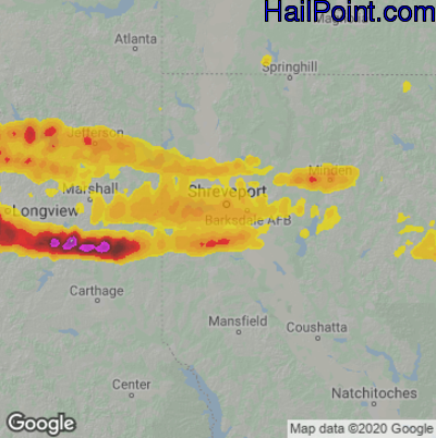 Hail Map for Shreveport, LA Region on April 2, 2023 