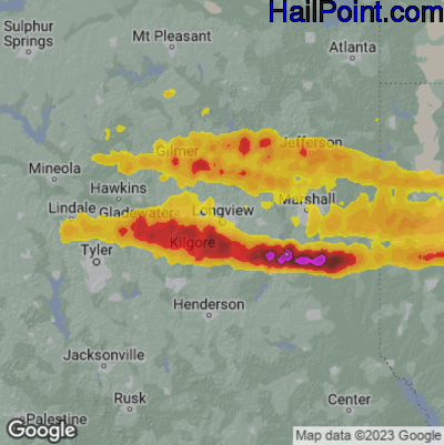 Hail Map for Long View, TX Region on April 2, 2023 