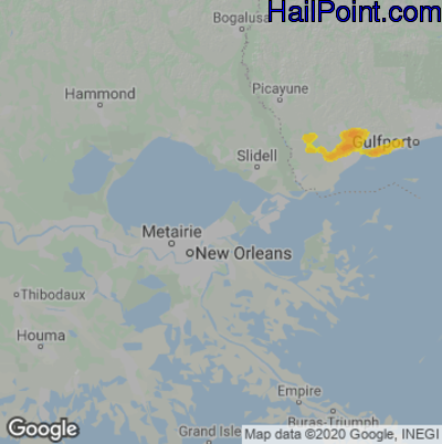 Hail Map for New Orleans, LA Region on April 3, 2023