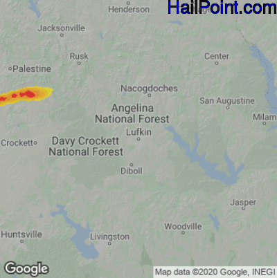 Hail Map for Lufkin, TX Region on April 3, 2023