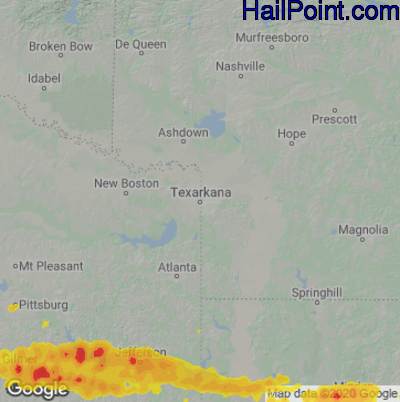 Hail Map for Texarkana, AR Region on April 3, 2023