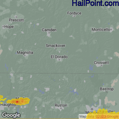 Hail Map for El Dorado, AR Region on April 3, 2023