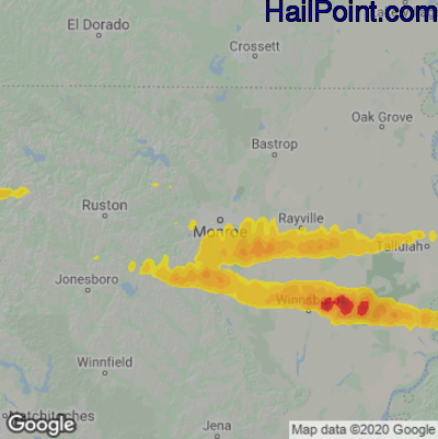 Hail Map for Monroe, LA Region on April 3, 2023