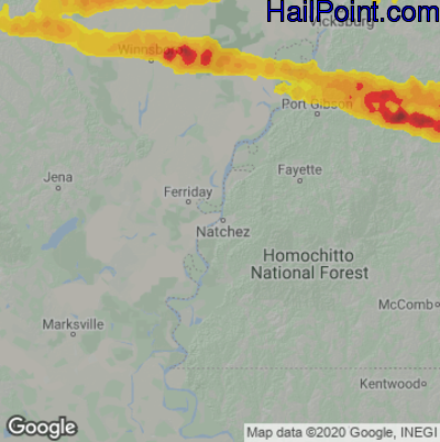 Hail Map for Natchez, MS Region on April 3, 2023