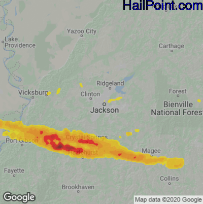 Hail Map for Jackson, MS Region on April 3, 2023
