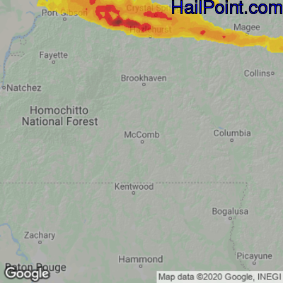 Hail Map for McComb, MS Region on April 3, 2023