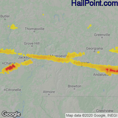 Hail Map for Monroeville, AL Region on April 3, 2023 