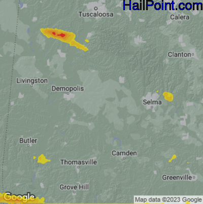 Hail Map for Uniontown, AL Region on April 3, 2023 