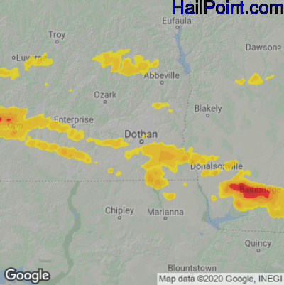Hail Map for Dothan, AL Region on April 3, 2023