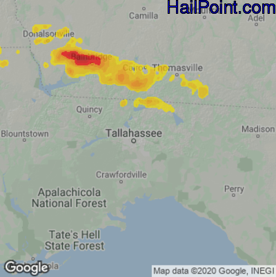 Hail Map for Tallahassee, FL Region on April 3, 2023