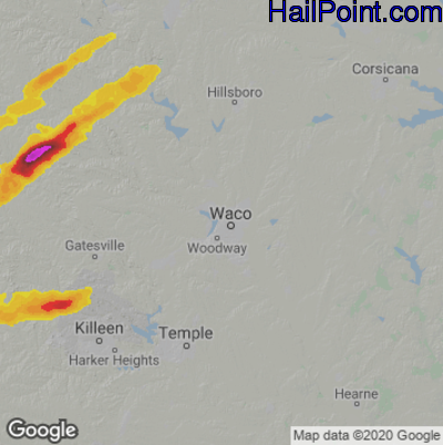 Hail Map for Waco, TX Region on April 3, 2023