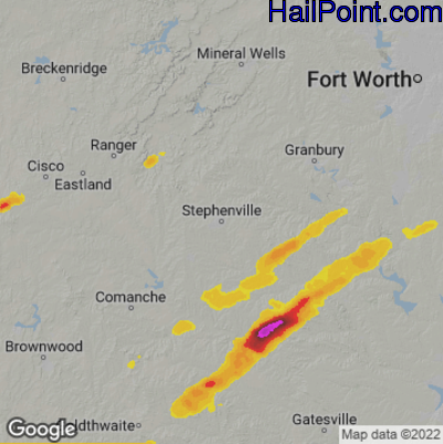 Hail Map for Stephenville, TX Region on April 3, 2023 