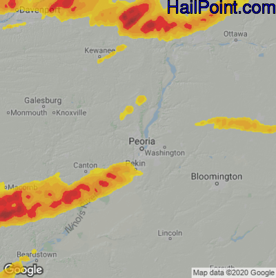 Hail Map for Peoria, IL Region on April 4, 2023