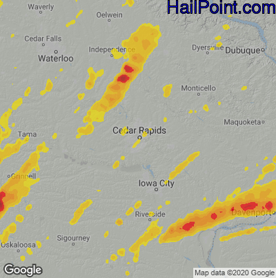 Hail Map for Cedar Rapids, IA Region on April 4, 2023 