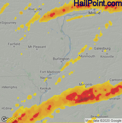 Hail Map for Burlington, IA Region on April 4, 2023