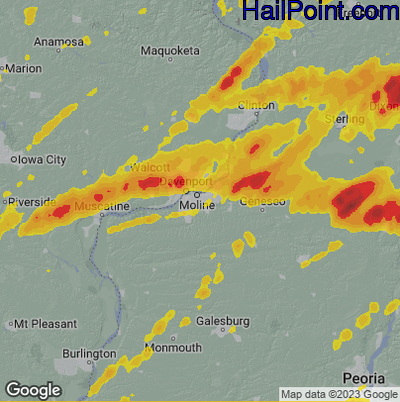 Hail Map for Moline, IL Region on April 4, 2023 