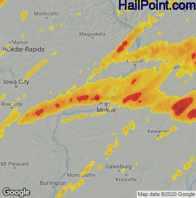 Hail Map for Davenport, IA Region on April 4, 2023