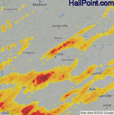 Hail Map for Rockford, IL Region on April 4, 2023