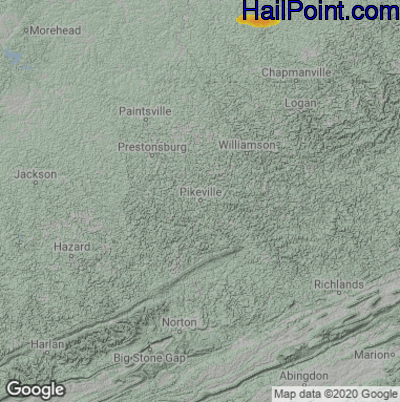 Hail Map for Pikeville, KY Region on April 4, 2023 