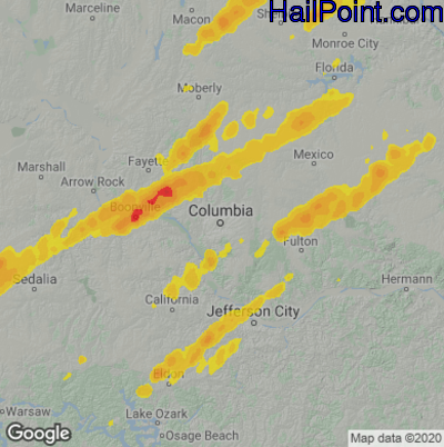 Hail Map for Columbia, MO Region on April 4, 2023