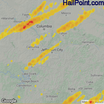 Hail Map for Jefferson City, MO Region on April 4, 2023 