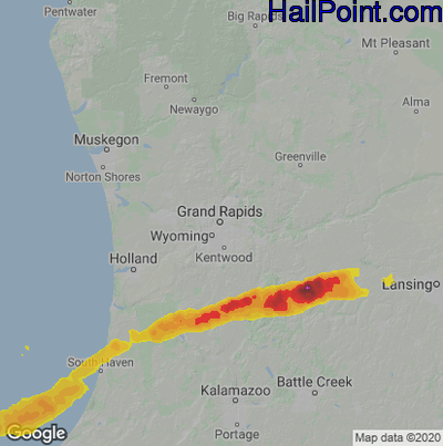 Hail Map for Grand Rapids, MI Region on April 4, 2023