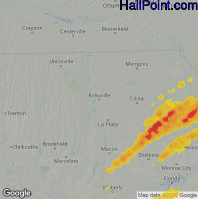 Hail Map for Kirskville, MO Region on April 4, 2023