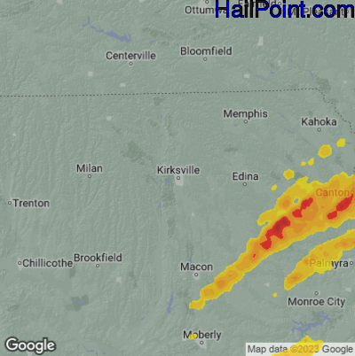 Hail Map for Kirksville, MO Region on April 4, 2023