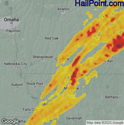 Hail Map for Clarenda, IA Region on April 4, 2023 