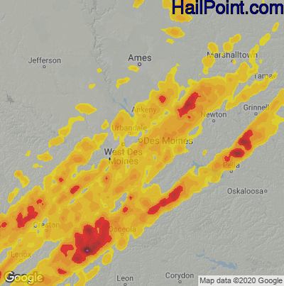 Hail Map for Des Moines, IA Region on April 4, 2023