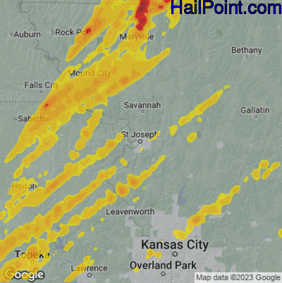 Hail Map for St. Joseph, MS Region on April 4, 2023