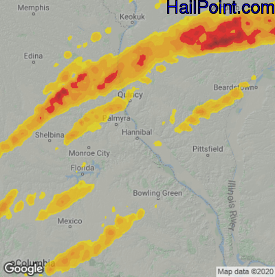 Hail Map for Hannibal, MO Region on April 4, 2023 