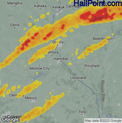 Hail Map for Hannibal, MS Region on April 4, 2023