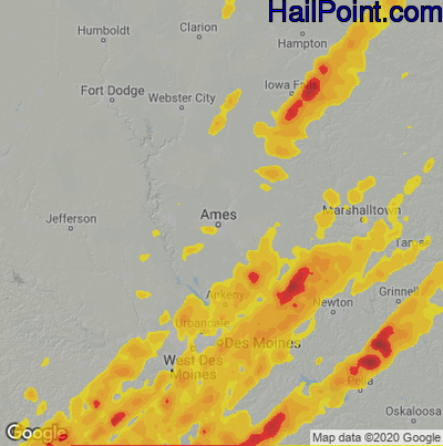 Hail Map for Ames, IA Region on April 4, 2023
