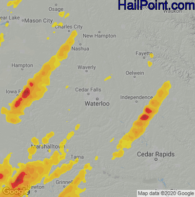 Hail Map for Waterloo, IA Region on April 4, 2023 